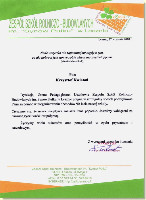 Podzi�kowanie dla Krzysztofa Kwiatonia